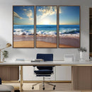 Serene Ocean Sunset Canvas Wall Art - Beach Waves at Sunset,