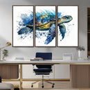 Turtle Wall Art Canvas Print, Framed Watercolor Turtle Art