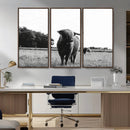 Black and White Highland Cow Wall Art Canvas Print | Rustic