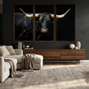Black Bull Wall Art – Majestic Longhorn Canvas Print with