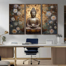 Golden Buddha Wall Art Canvas Print | Zen Meditation Floral