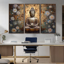 Golden Buddha Wall Art Canvas Print | Zen Meditation Floral