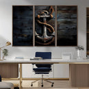 3 Panel Grunge Abstract Anchor Wall Art Canvas Print Set