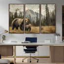 Rustic Grizzly 399 Bear Family Wall Art Canvas Print