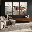 Vintage Texas Cow Wall Art Canvas Print, Rustic Longhorn