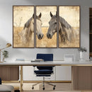 Chines Ink Style Grunge Horses Wall Art Canvas Print