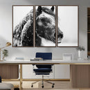 Winter Horse Canvas Print | Large 3-Panel Black White Equine