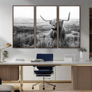 Scottish Highland Cow Wall Art | Black and White Canvas