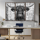 Abstract Longhorn Bull Wall Art Canvas Print - Rustic Texas