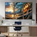 Ocean Wave at Sunset Canvas Wall Art – Vibrant Coastal Beach