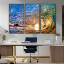Ocean Wave at Sunset Canvas Wall Art – Vibrant Coastal Beach