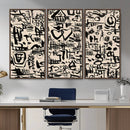 Abstract Love and Chaos Canvas Print, Black Symbols on Beige