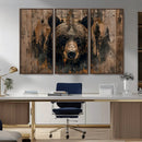 Rustic Grizzly 399 Wall Art | Triptych Canvas Print | Rustic