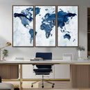 Modern Blue World Map Canvas Print – Framed Wall Art,