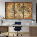 Vintage World Map Wall Art Canvas – Antique Style Push Pin