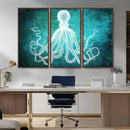 Green Octopus Abstract Wall Art Canvas Print