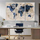 Vintage Blue World Map Canvas Wall Art – Antique Style