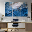 Navy Blue Canvas Art Abstract Print – Elegant Triptych