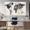 Abstract Map Printing - Modern World Map Canvas Wall Art for