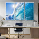 Blue Big Wave Surfing Ocean Canvas Wall Art Artwork Print