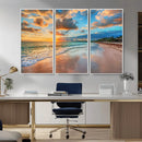 Sunset Beach Canvas Wall Art – Tropical Triptych Seascape
