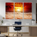 Red Sunset Ocean Beach Canvas Wall Art Beach Canvas, Coastal