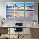 Tranquil Pastel Sunset Beach Triptych Canvas Art, Soothing
