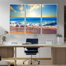 Tropical Beach Sunset Canvas Art, Ocean Waves and Sandy