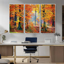 Autumn Red Forest Triptych Canvas Wall Art Print, Forest