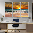 Golden Sunset Beach Canvas Wall Art – Triptych Seascape by MyGreatCanvas | Canvas Wall Art Prints | Photo Prints & Wall Decor