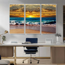 Ocean Sunrise Over Golden Beach Waves, Giclee Canvas Wall