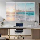 Tranquil Ocean Beach Sunset Canvas Wall Art | 3-Panel