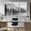 Foggy Misty Forest Canvas Wall Art – Black and White