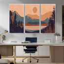 Modern Boho Sunset Canvas Print, Mountain Landscape Triptych