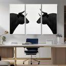 Spanish Bull Art - Framed Black and White Bull Canvas Print
