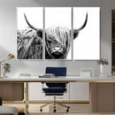 Black White Scottish Highland Cow Cattle Art Print Farmhouse
