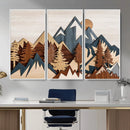 Rustic Abstract Wood Panel Effect Canvas Mountain Range Top
