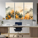 Abstract Watercolor Mountains and Trees Autumn Art,