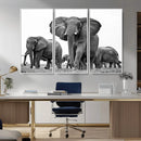 Black White Elephant Family Wall Art Canvas Print
