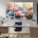 Lotus Flower Wall Art | 3-Panel Giclee Canvas Print of Pink