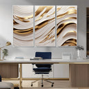 Gold and White Abstract Wave Canvas – Elegant Flowing Design