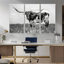 Texas Black White Highland Longhorn Cow Wall Art Canvas by MyGreatCanvas | Canvas Wall Art Prints | Photo Prints & Wall Decor