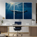 Whale under Ocean Wall Art Canvas Print