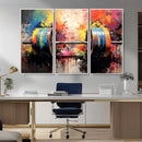 Weightlifting Barbell Art Triptych, Bold Abstract Fitness
