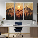 Wood Style Abstract Mountain Sunset Canvas Wall Art Print -