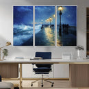 Abstract Stormy Ocean Pier Canvas Wall Art Print | Stormy