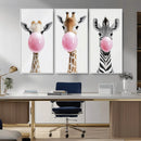 Bubblegum Animals Canvas Wall Art - Playful Giraffe and