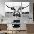 Highland Cow Wall Art Canvas Print – Black and White Western
