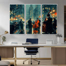 Urban Night Jazz Wall Art Canvas Print – Moody Rain-Soaked