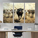 Texas Longhorn Wall Art – Framed Charging Cattle Canvas by MyGreatCanvas | Canvas Wall Art Prints | Photo Prints & Wall Decor